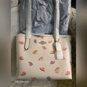 Coach Small City Tote With Snail Print NWT